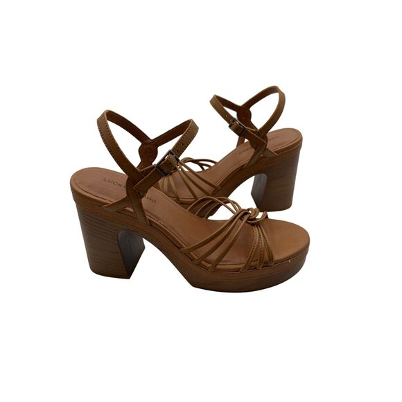 Lucky Brand Size 8.5 Womens Tan Stylist Strappy Platform Sandals Block Heel - Picture 1 of 7